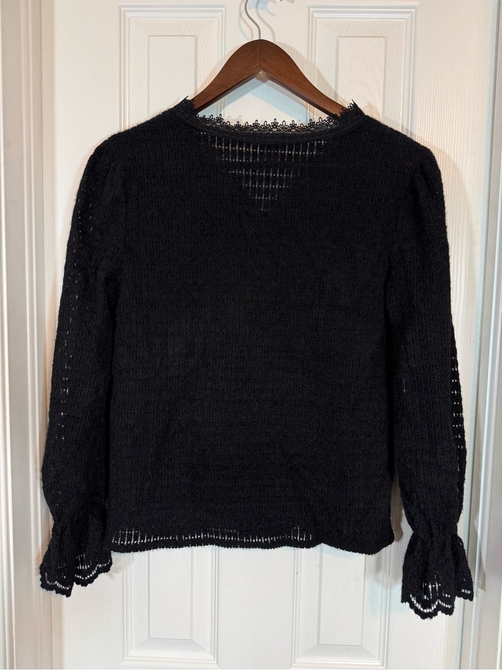 Vintage Black Lace Ruffle Blouse Women’s Medium Pearl Button Cottagecore Top - Picture 4 of 13